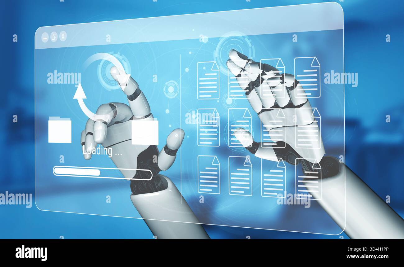 AI automating data synchronization and file management processes, optimizing transfer speed and ensuring seamless backup operations across systems Stock Photo