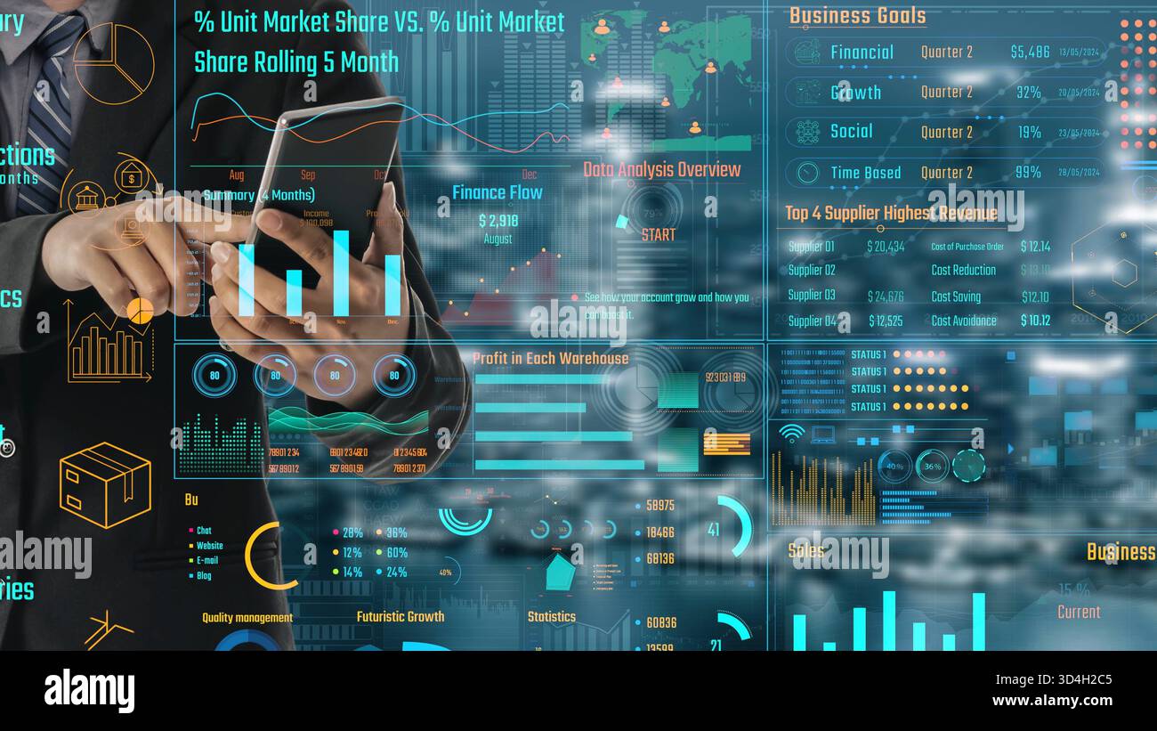 Data analytics and big data strategy for real-time analytics, predictive data modeling, business intelligence analytics, and data-driven decision Stock Photo