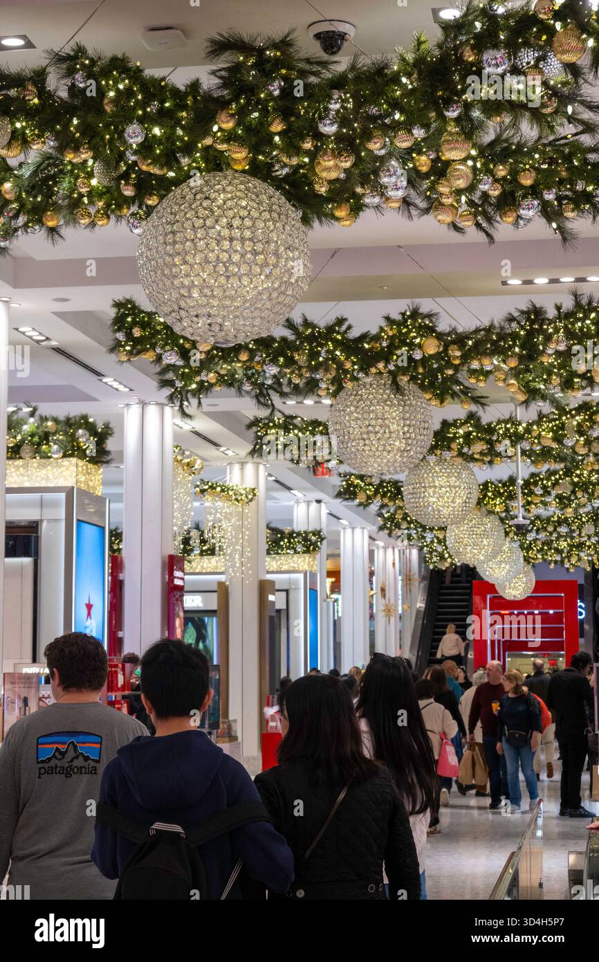 Macy's holiday decorations are always a popular tourist stop in Herald Square, New York City, USA  2025 Stock Photo
