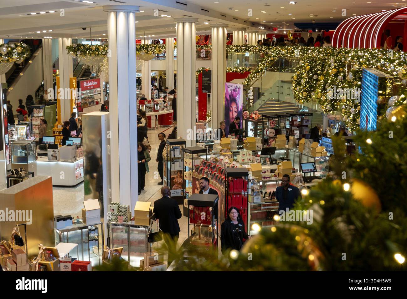 Macy's holiday decorations are always a popular tourist stop in Herald Square, New York City, USA  2025 Stock Photo