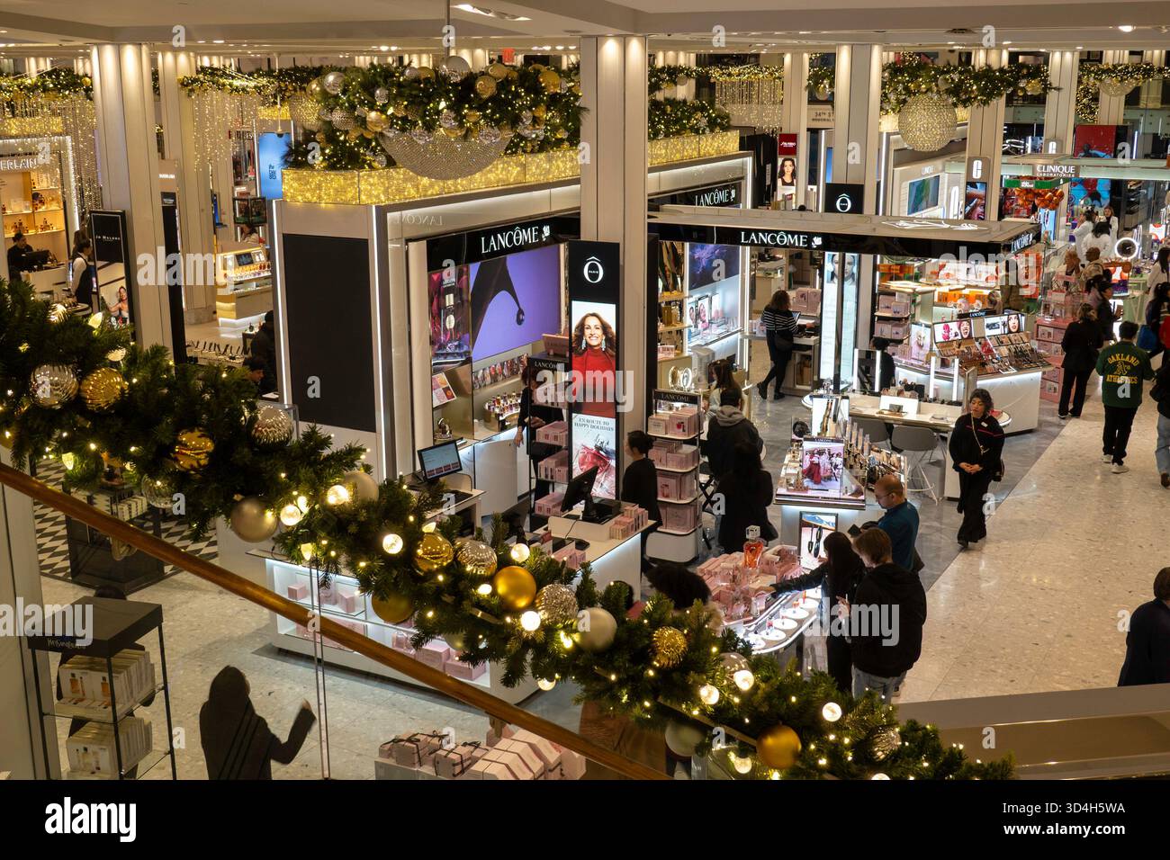 Macy's holiday decorations are always a popular tourist stop in Herald Square, New York City, USA  2025 Stock Photo