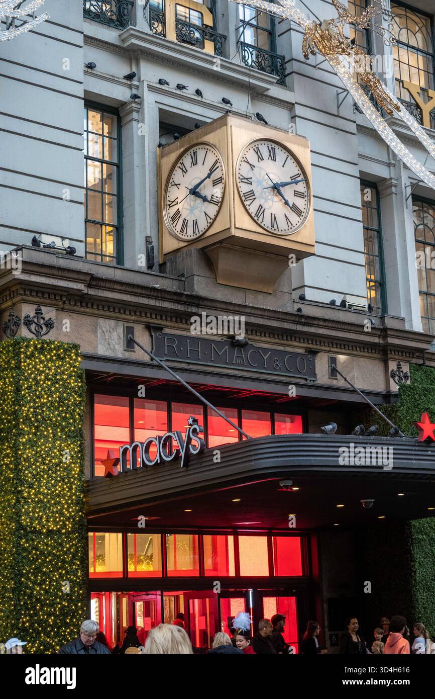 Macy's holiday decorations are always a popular tourist stop in Herald Square, New York City, USA  2025 Stock Photo