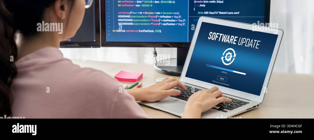 Software update on computer for brisk version of device software upgrade Stock Photo