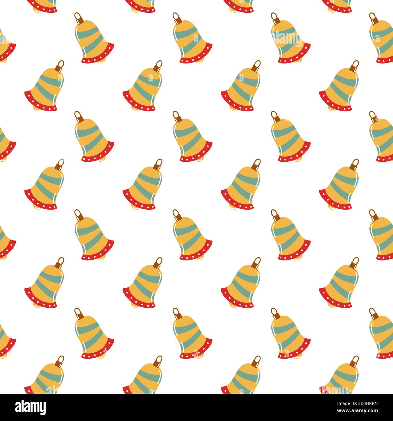 Seamless pattern with striped bells on white background. Vector festive holiday background.  Stock Vector