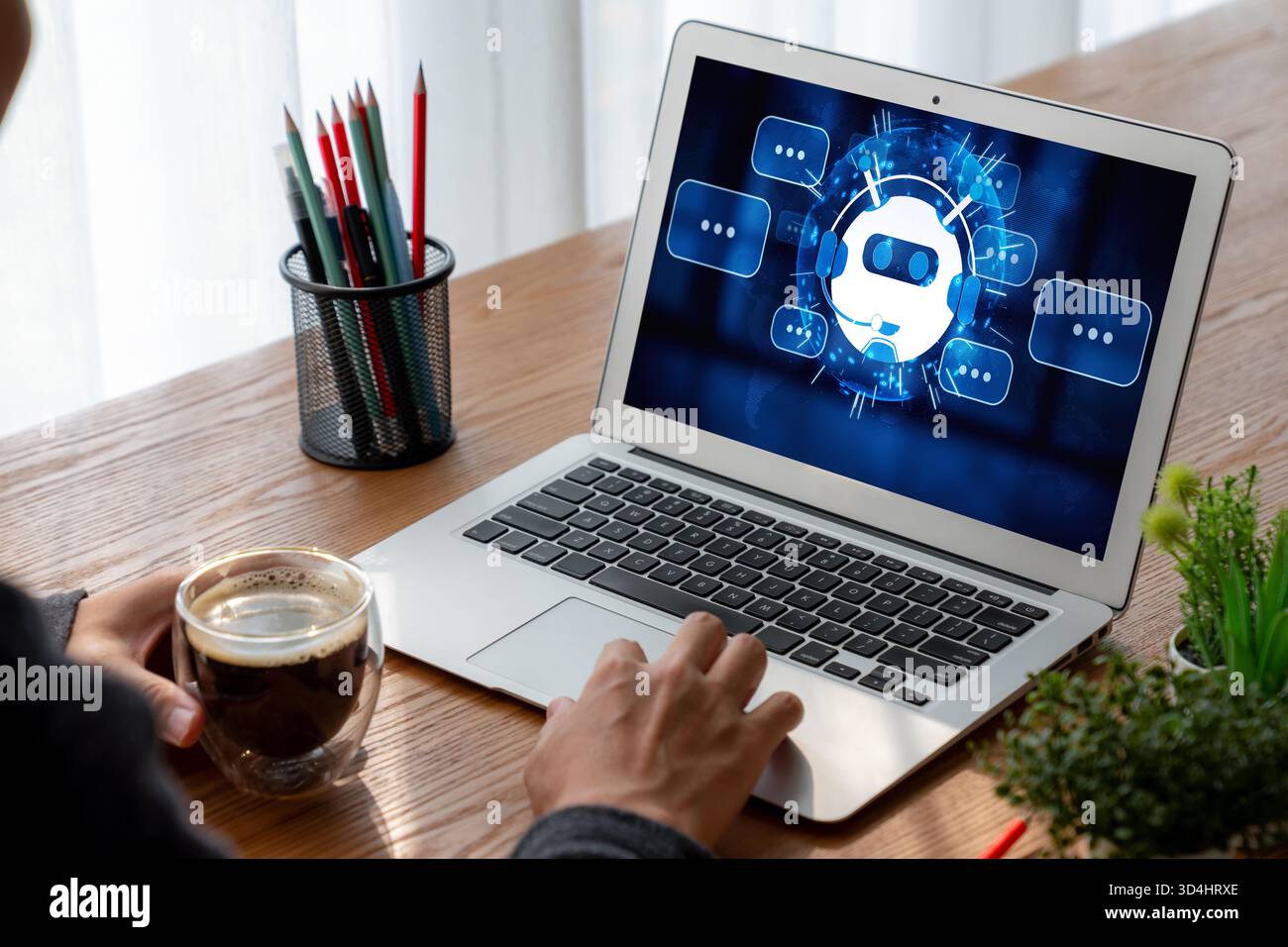 Chatbot software application for modish online business that automatically reply to customer questions Stock Photo