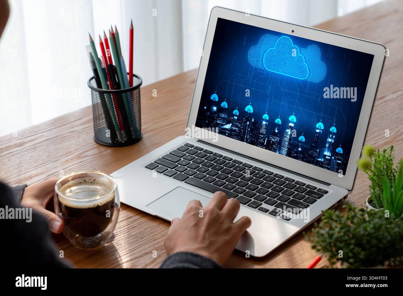 Cloud computing software for modish remote work and personal data storage Stock Photo