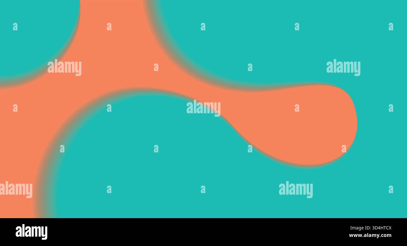 Teal dynamic shapes on orange background. Abstract, gradient, liquid texture with blurred shapes Stock Vector