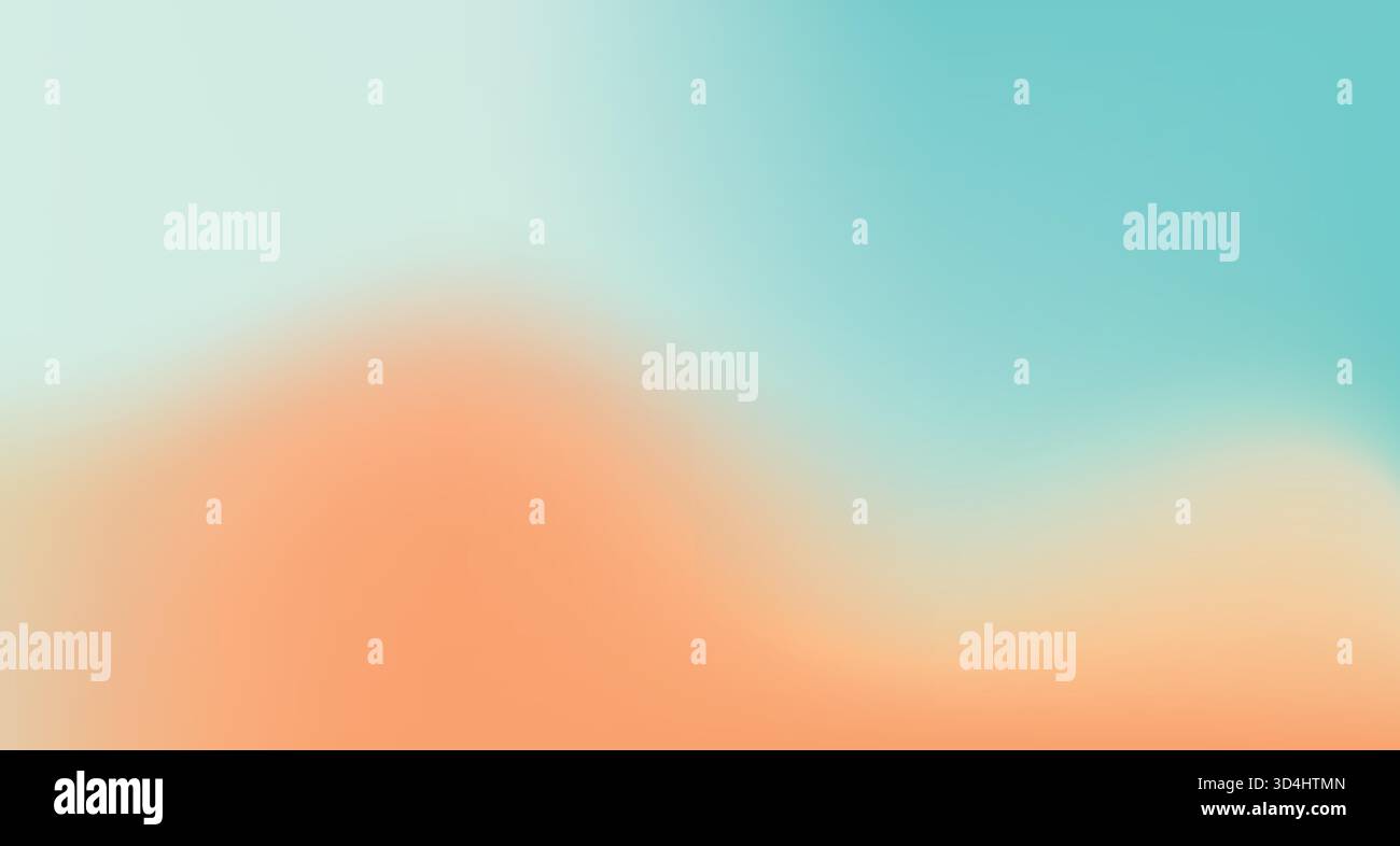 Abstract teal background with gradient texture. Blurred orange and blue spots over white backdrop Stock Vector