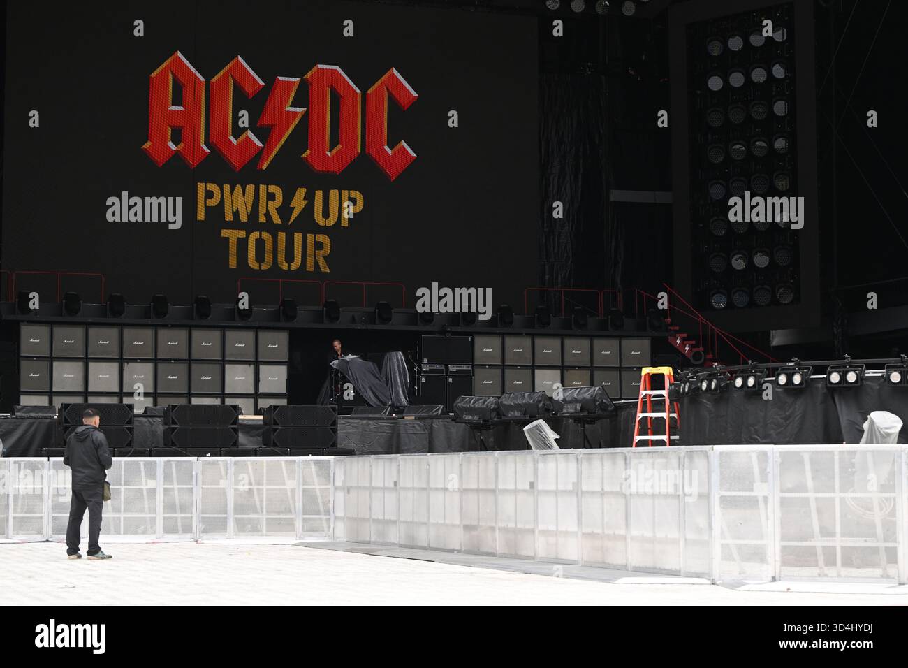 A general view of staging ahead of a concert by Australian rock band AC ...