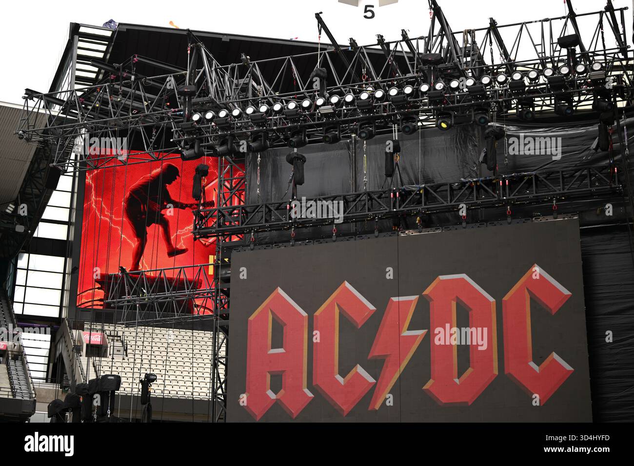A general view of staging ahead of a concert by Australian rock band AC ...