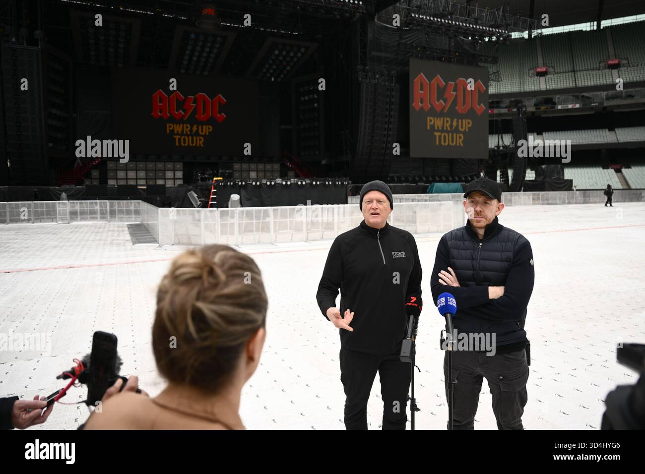 Roadie Dale Skjerseth (left) and AC/DC head of production Will Keating ...