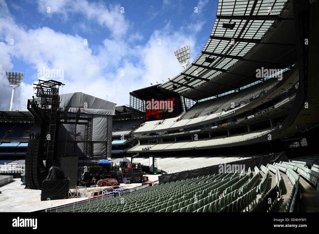 A general view of staging ahead of a concert by Australian rock band AC ...
