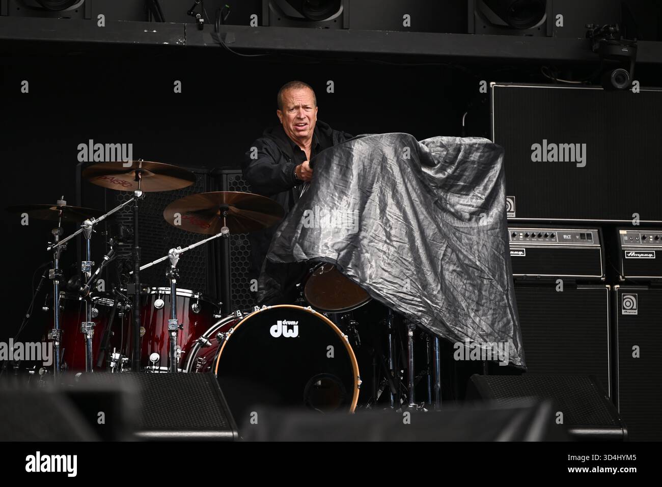 A general view of staging ahead of a concert by Australian rock band AC ...