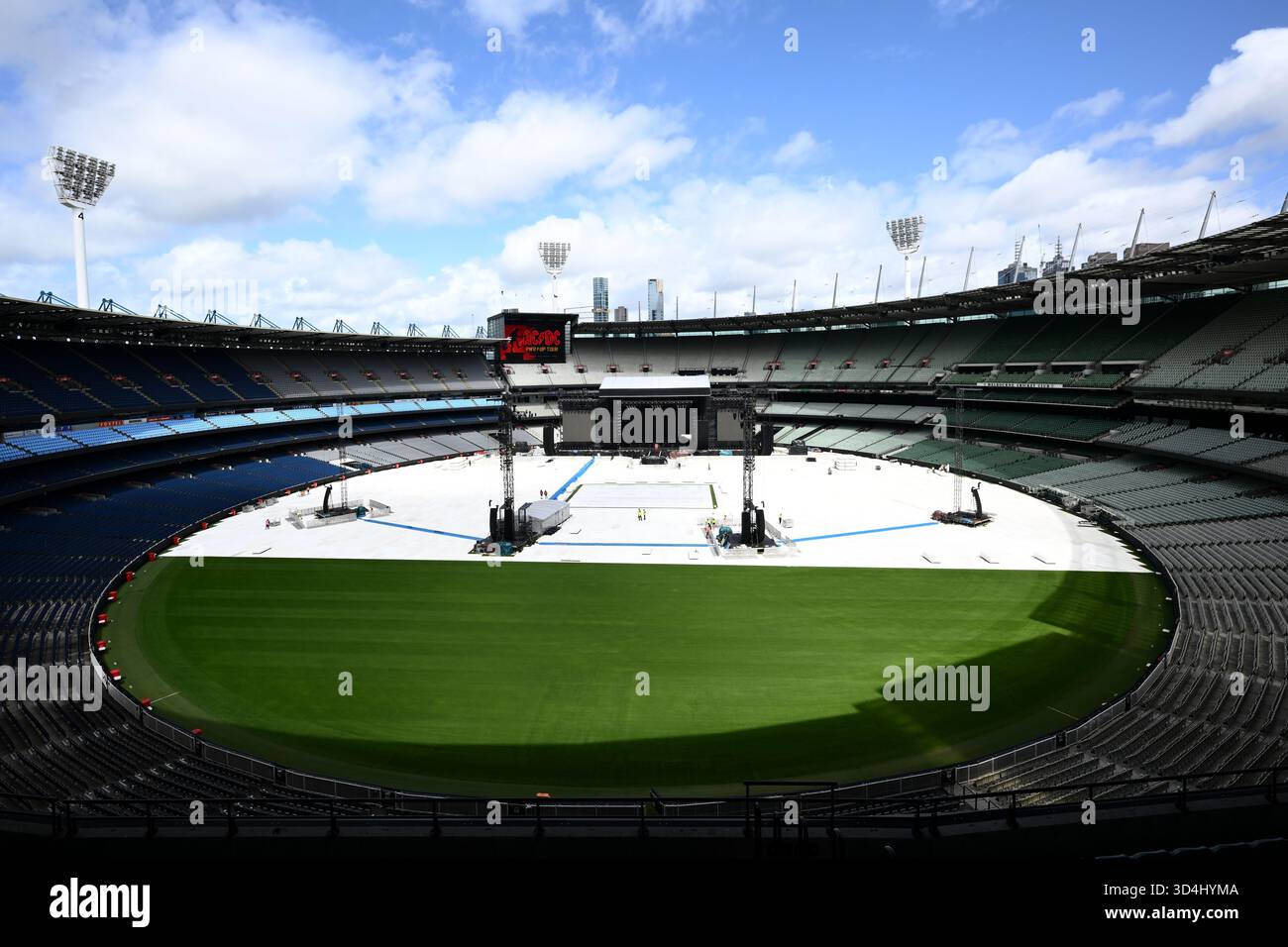 A general view of staging ahead of a concert by Australian rock band AC ...