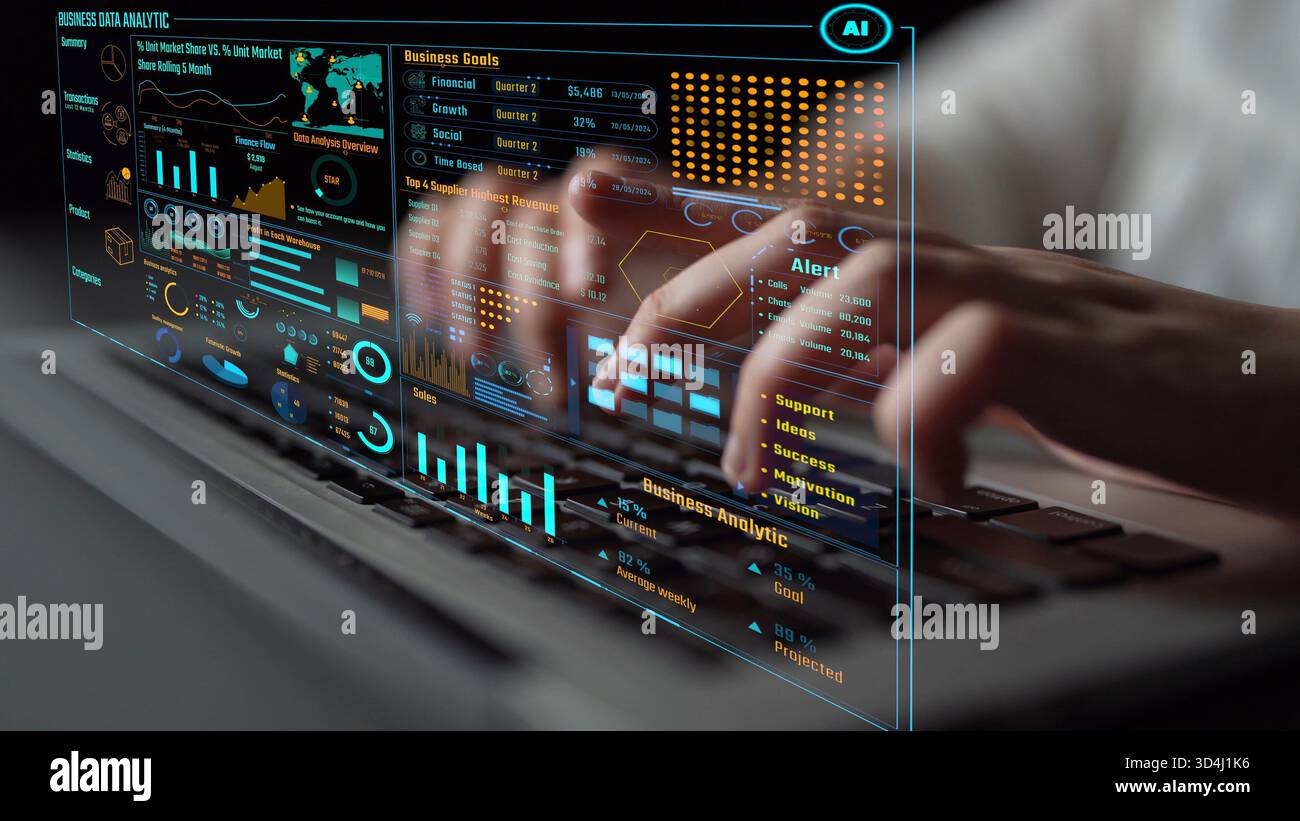 Data analytics and big data strategy for real-time analytics, predictive data modeling, business intelligence analytics, and data-driven decision Stock Photo
