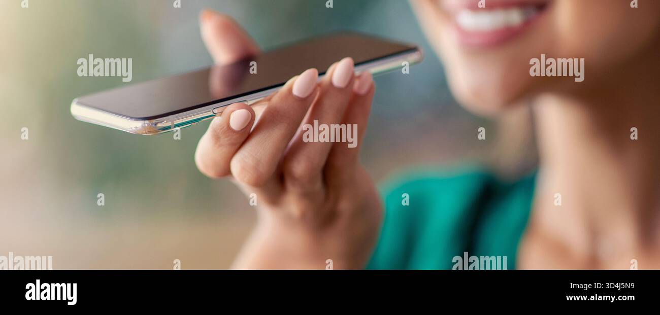 Daytime Phone Example Woman Using Smartphone to Make a Voice Call in a Relaxed Outdoor ...