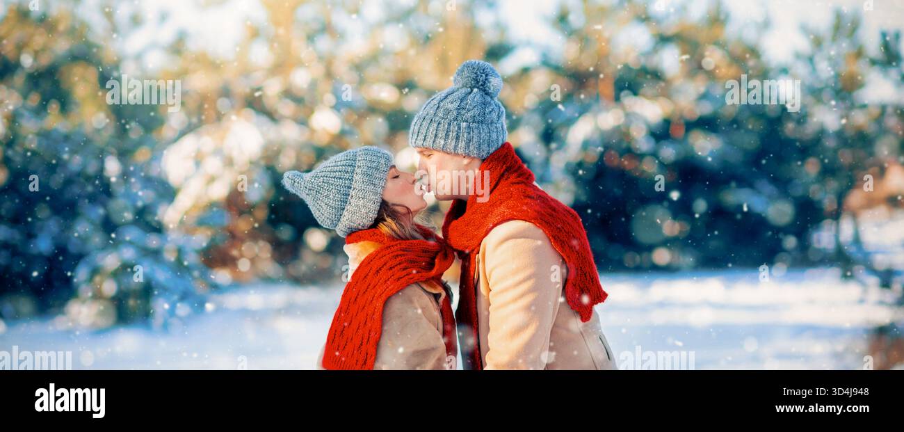 Couple Enjoys a Snowy Day Together While Wearing Warm Clothes and ...