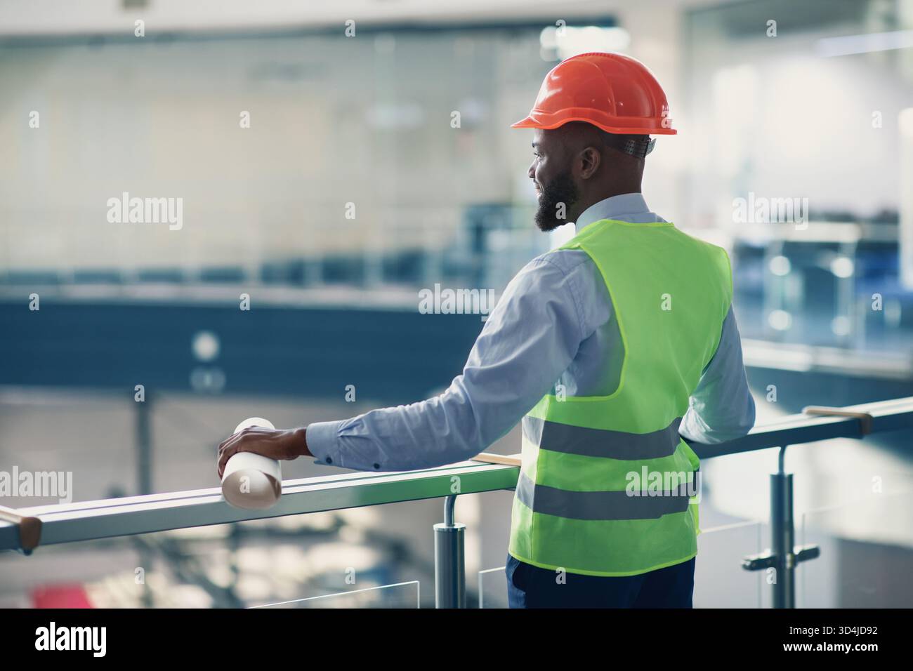 Young back man architect checking construction site Stock Photo