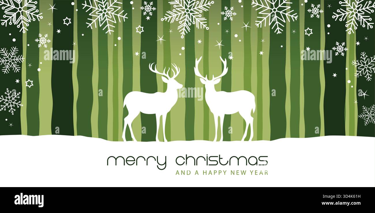 christmas winter border with deer in forest vector illustration Stock ...