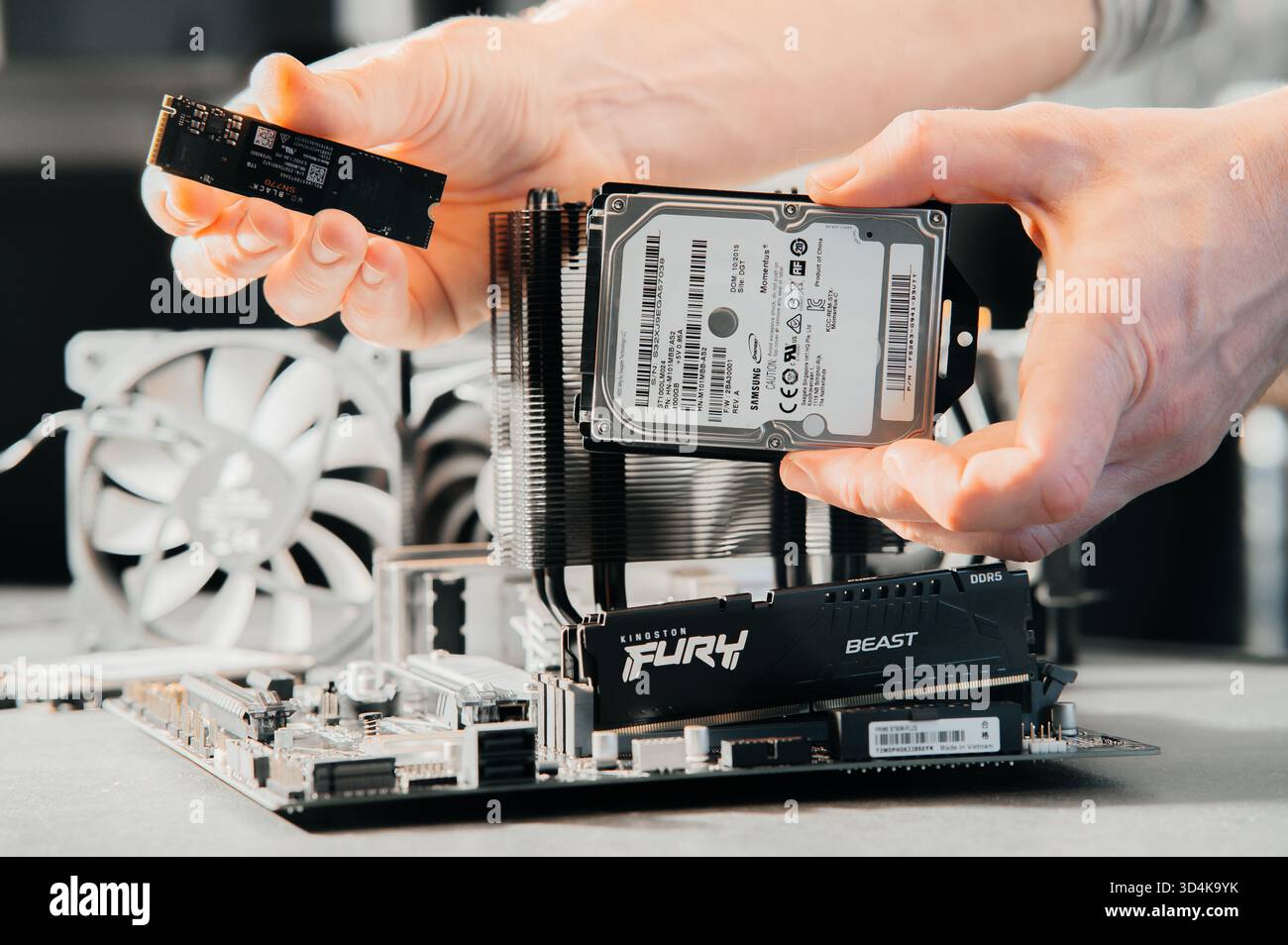 Different types of SSD disk drive. Classic SSD and SSD m2. Stock Photo