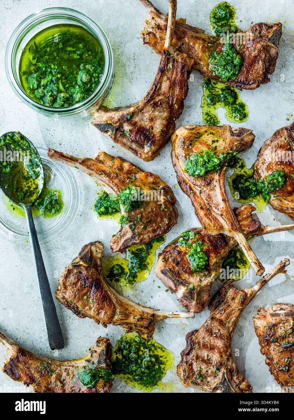 Lamb cutlets with salsa verde Stock Photo
