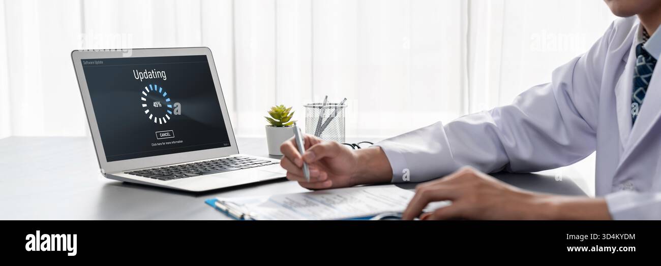 Software update on computer for brisk version of device software upgrade Stock Photo