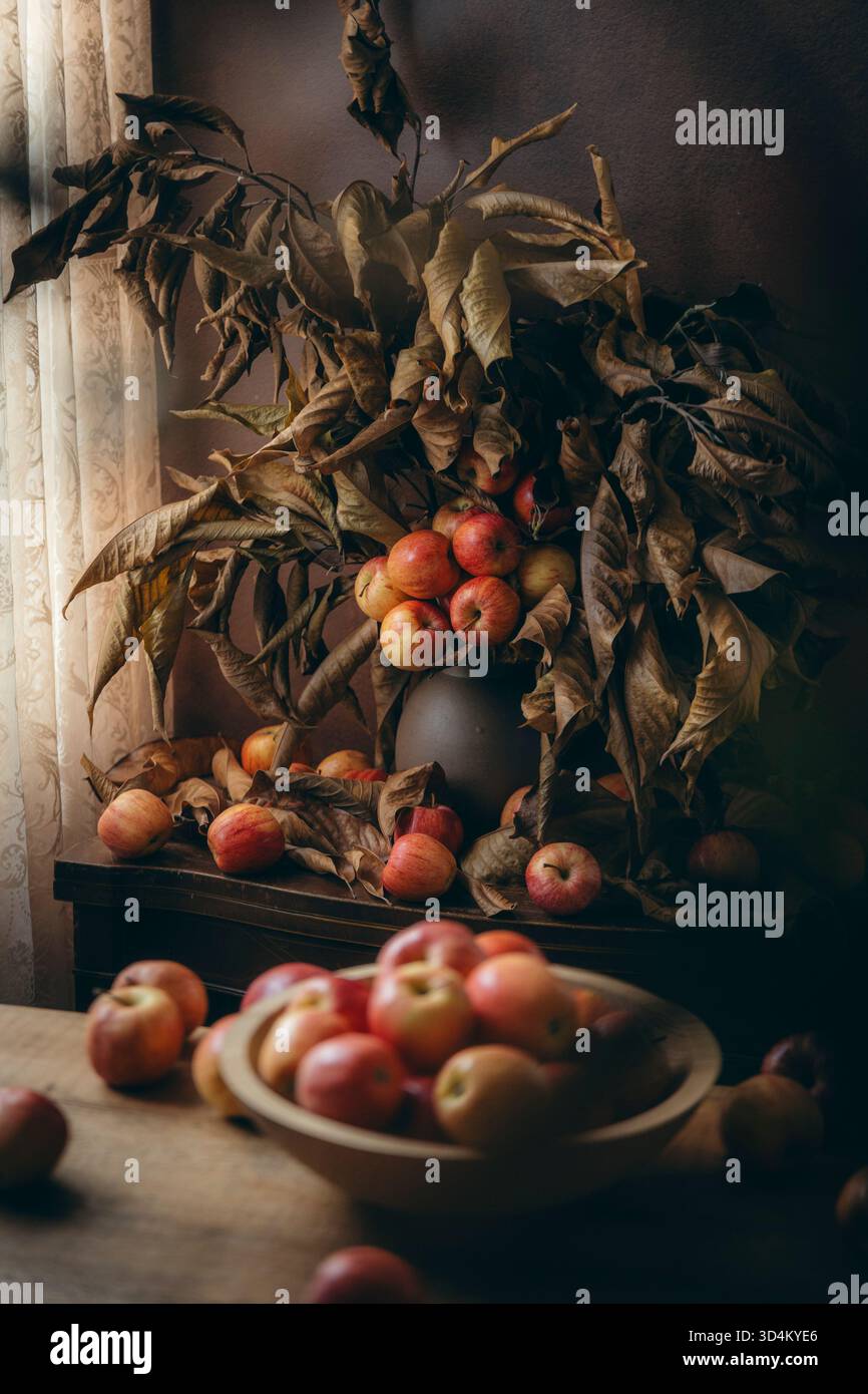An apple harvest on a table Stock Photo
