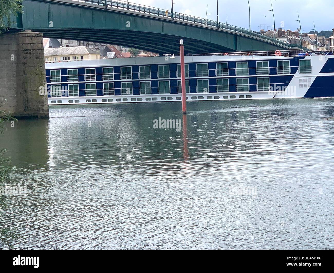 Vernon France water bridge bike bikes place old famous street town people lake signs holiday tour tourist tourists weather shop shops local place - Smartphone Captured Stock Image