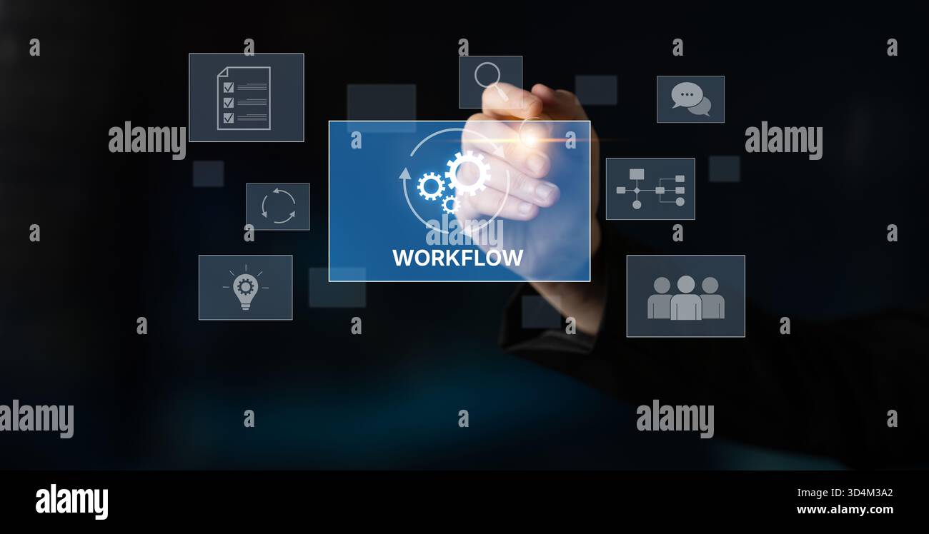 Workflow optimization concept featuring interconnected gears, task ...