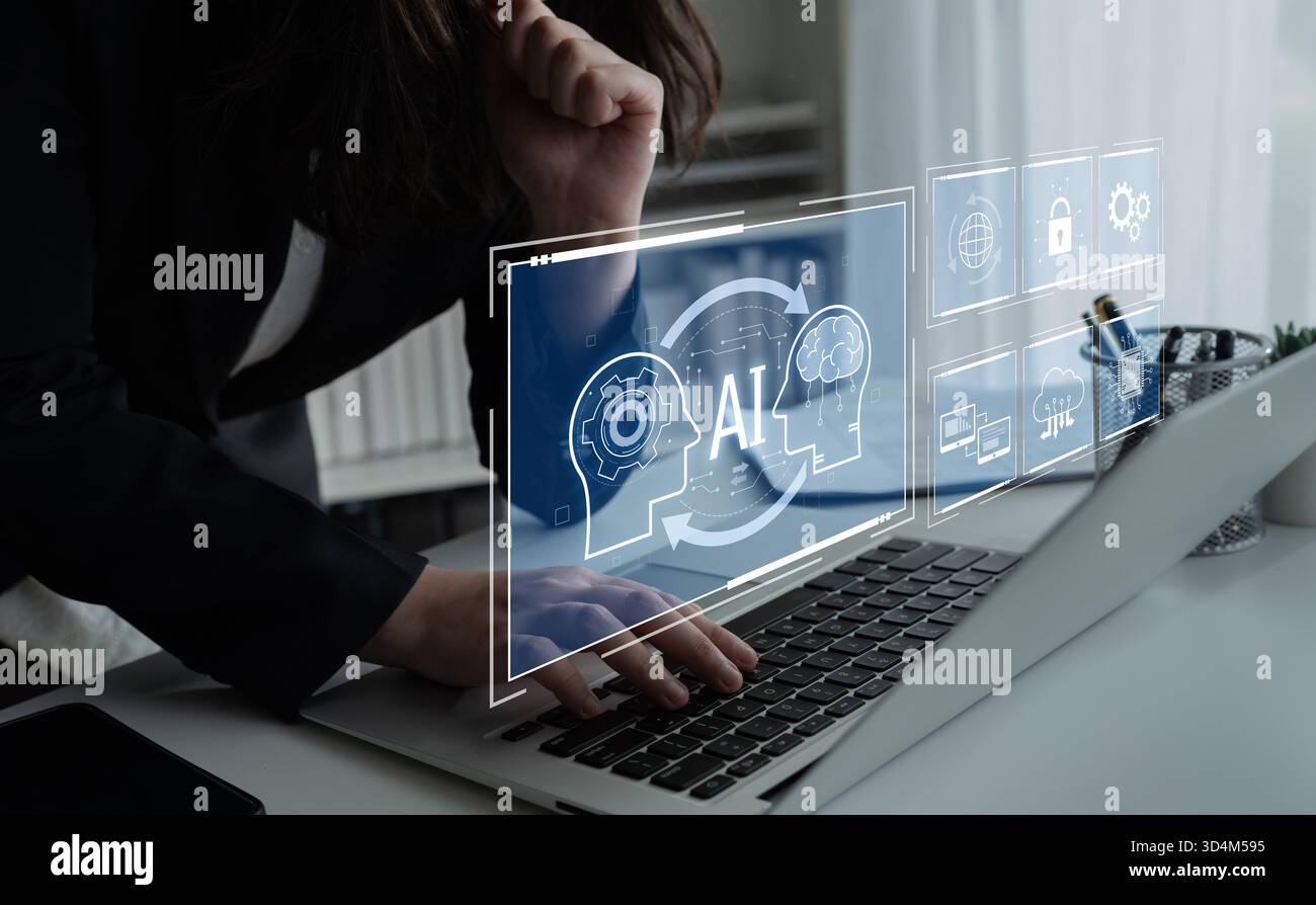 AI system integration improves artificial intelligence platform. AI system integration enhances automation, secures data, supports cloud, and AI Stock Photo