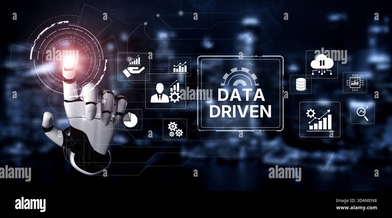 AI drives data-driven decisions with intelligent analytics, smart data visualization, and cloud-based tools that process, interpret, and guide Stock Photo