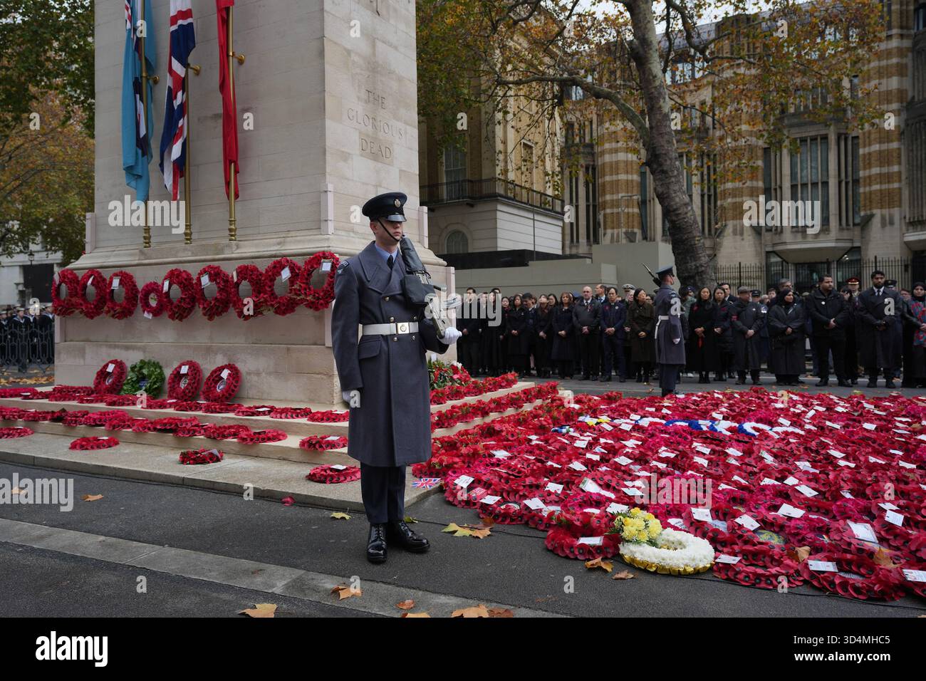 A soldier attends the annual Service of Remembrance at The Cenotaph on ...