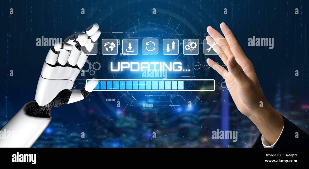 AI accelerates knowledge growth with smart training tools, virtual learning assistants, and software updates for competitive digital advantage. Vouch Stock Photo