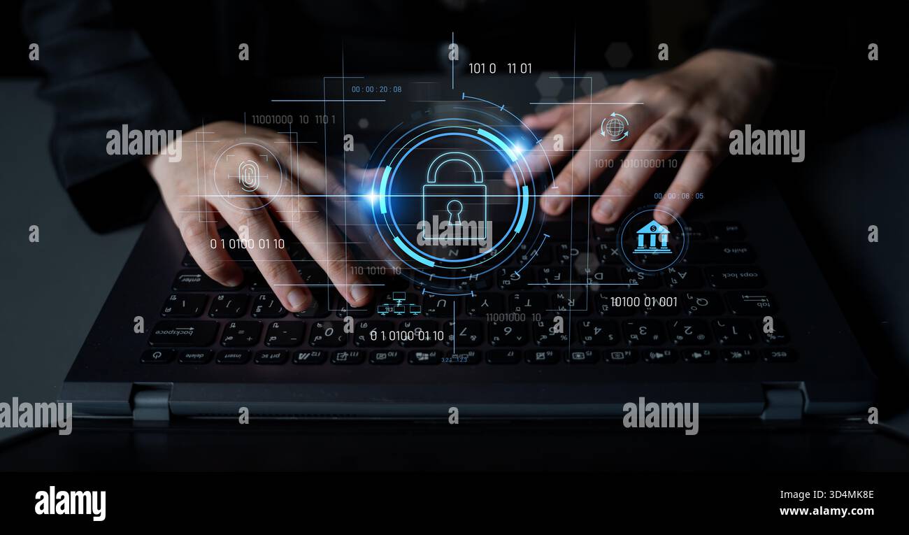 Cybersecurity system interface with biometric lock and data protection ...
