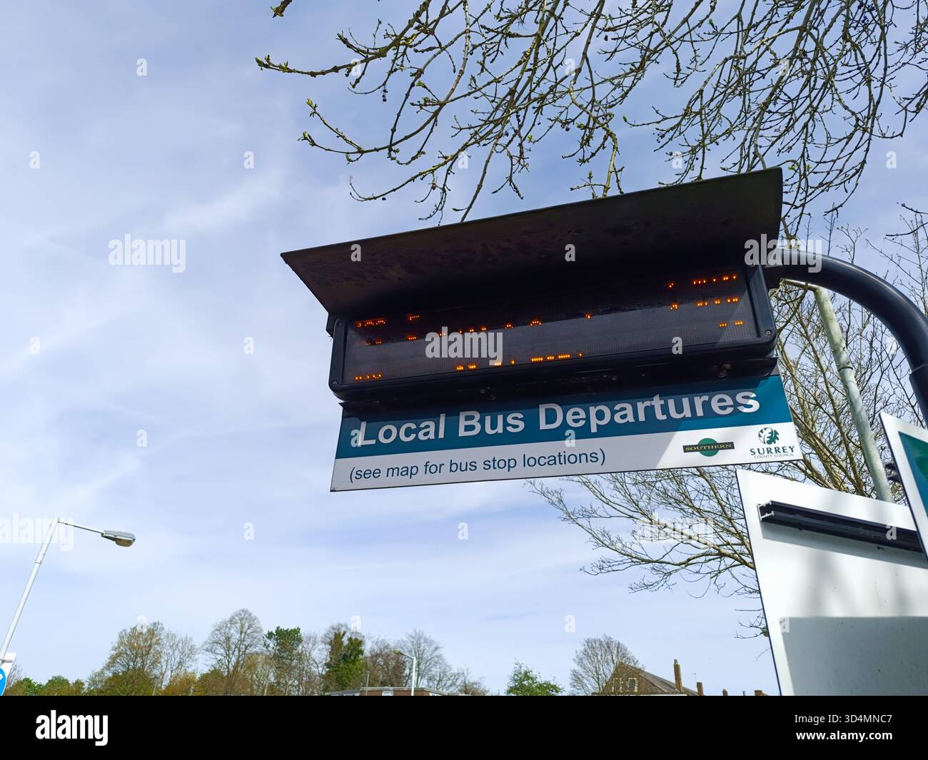 Led Bus Route Indicator Electronic LED board at a city bus stop shows real-time local ...