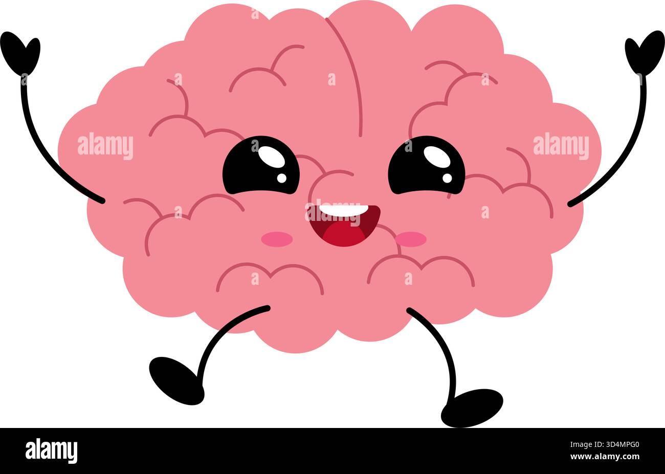 Cute pink kawaii brain character jumping with joy Stock Vector Image ...