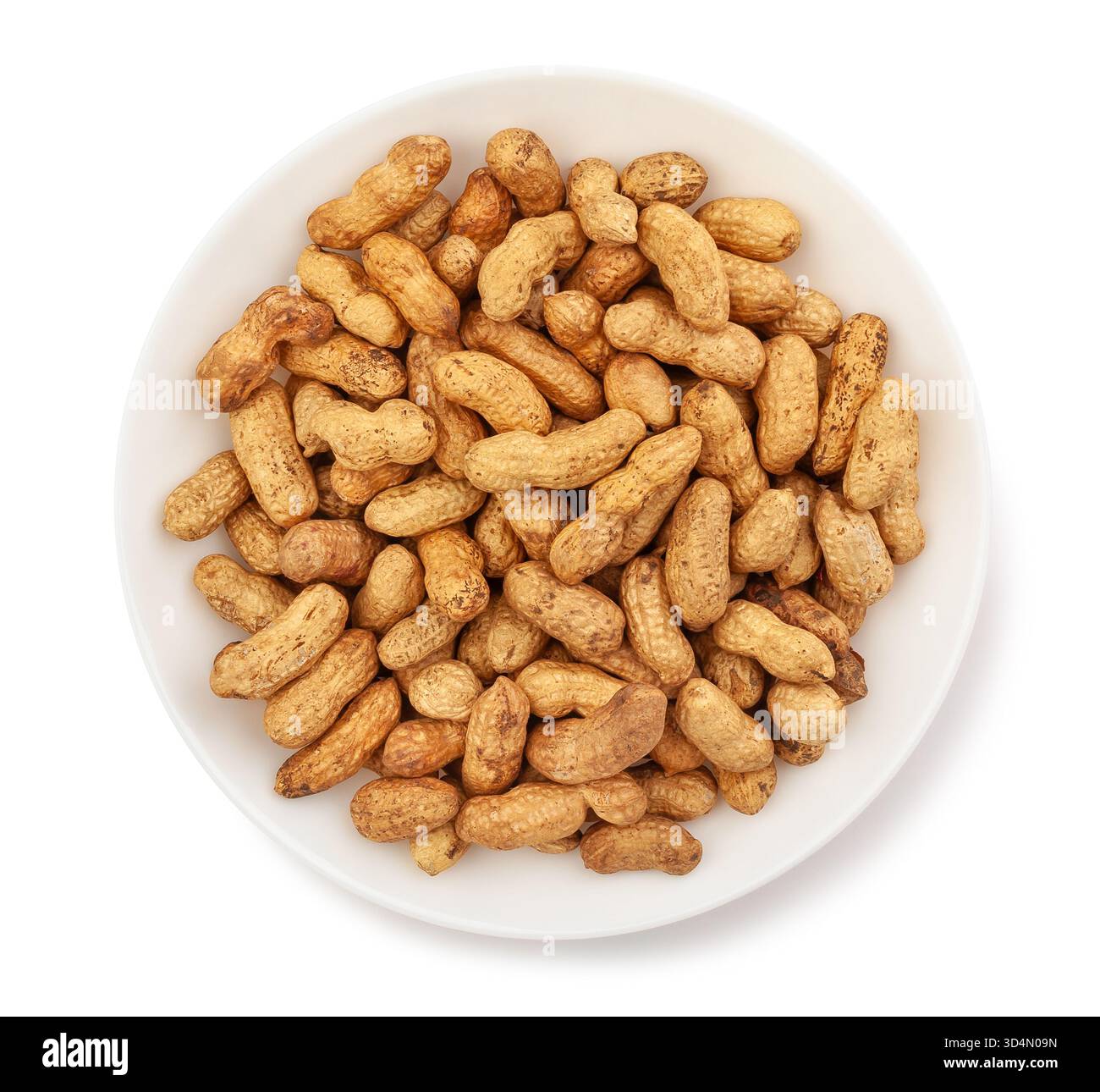 peanuts plate path isolated on white top view Stock Photo
