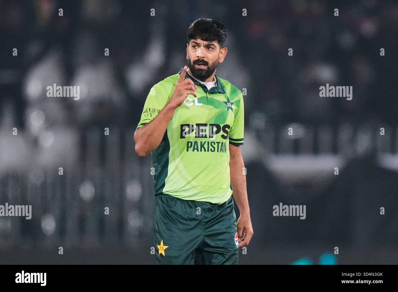 Pakistan's Haris Rauf celebrates after the dismissal of Sri Lanka's ...