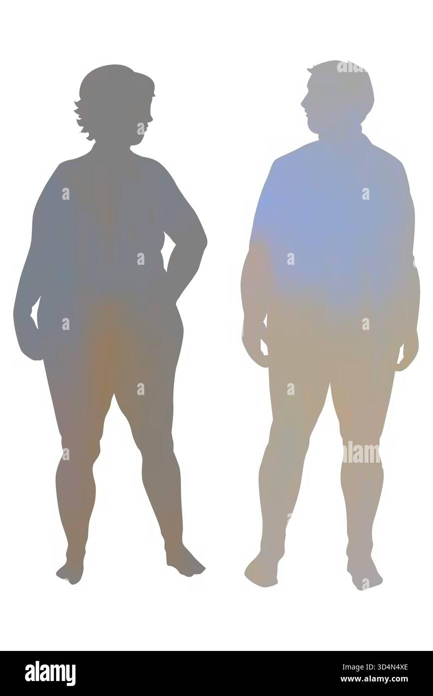 Obese couple. There are three types of obesity: android obesity abdomen ...
