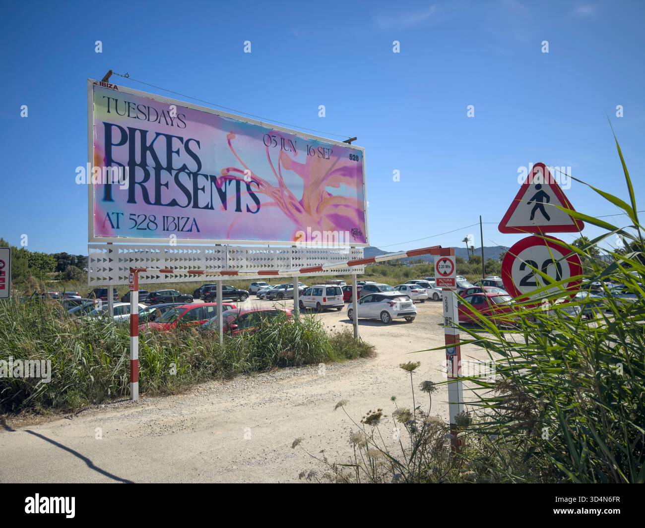 Pikes Presents Signage Welcoming Visitors to Ibiza’s Iconic Party Venue - Smartphone Captured Stock Image