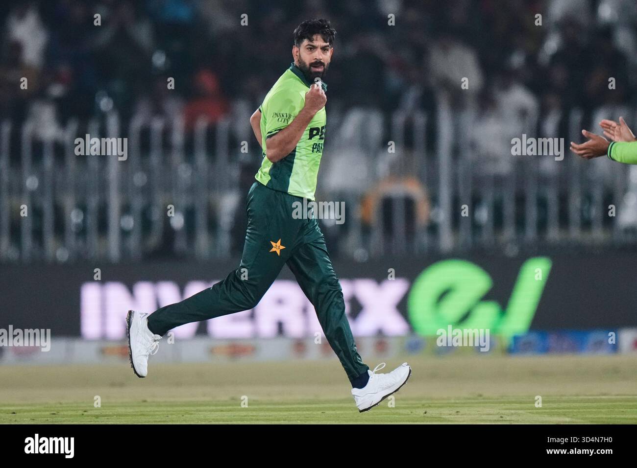 Pakistan's Haris Rauf celebrates after the dismissal of Sri Lanka's ...