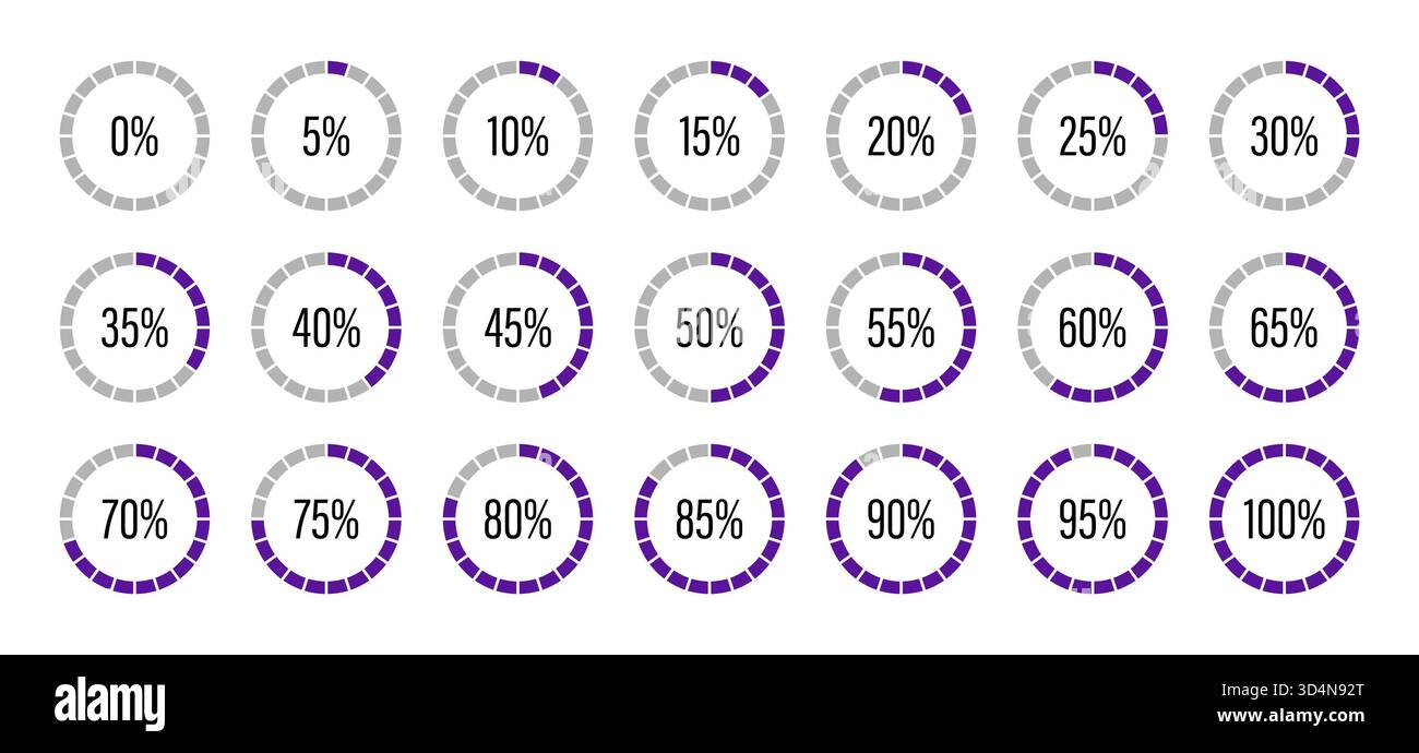 Template of violet and gray color fill pie charts indicator. Violet ...
