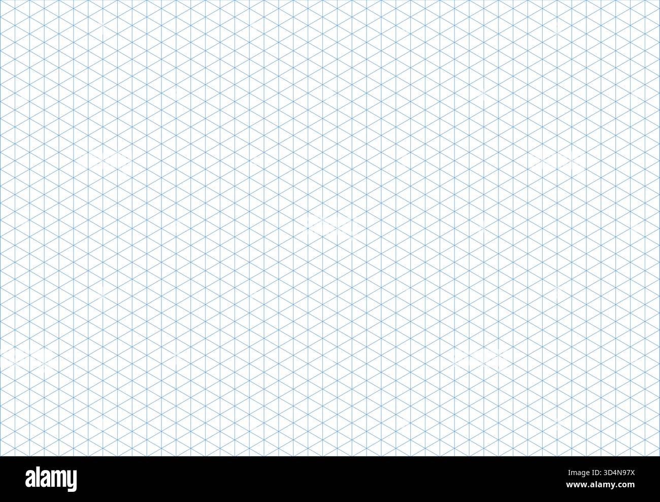 Blue isometric line guides. Printable blue 3d perspective backdrop. Isometric squared grid. Notebook sheet blank template. Mathematic typography Stock Vector