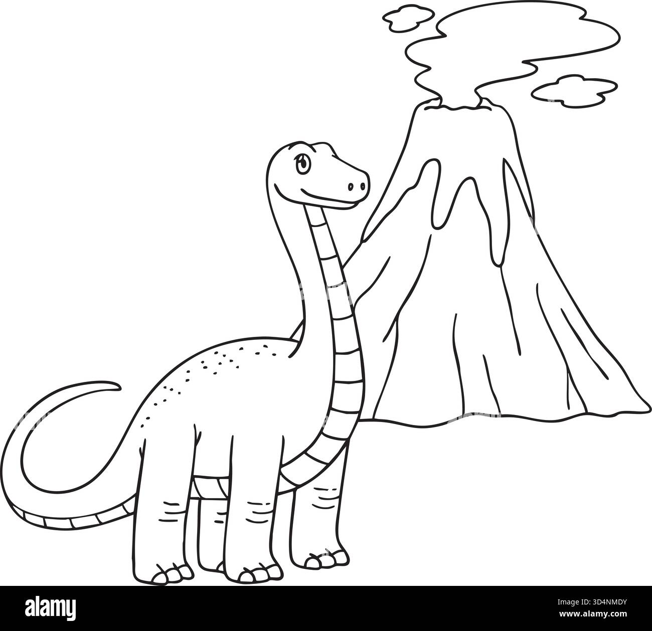 Volcano and a Brontosaurus Isolated Coloring Page Stock Vector Image ...