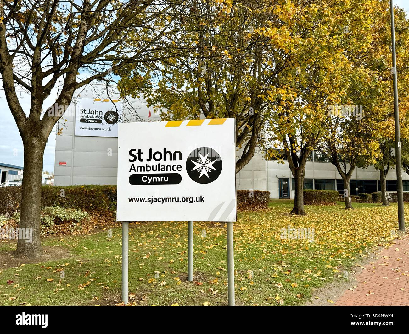 Cardiff, Wales, UK - 17 October 2025: Sign outside the headquarters of St John Ambulance Cymru Wales near Cardff city centre - Smartphone Captured Stock Image