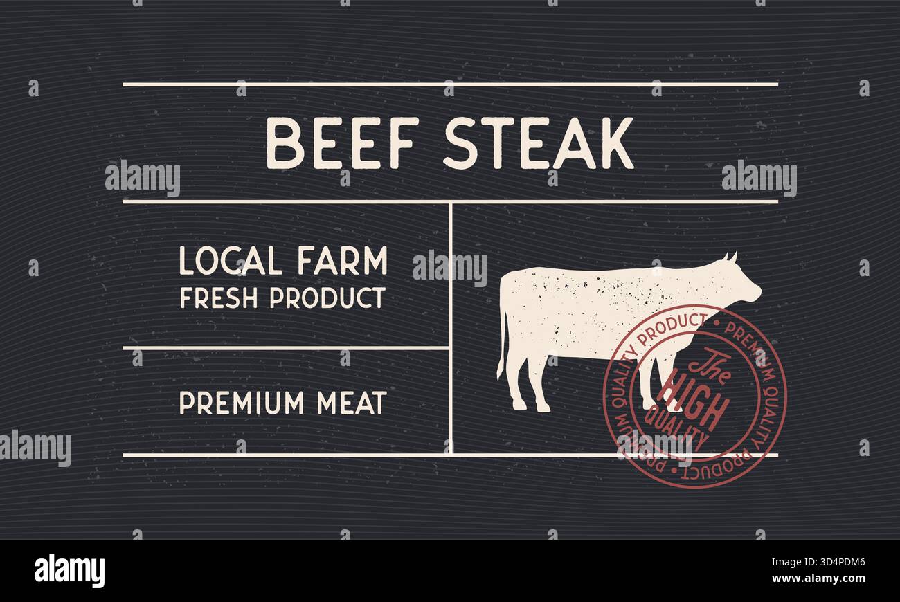 Beef Steak vintage label for Butcher shop. Minimal design of old label ...