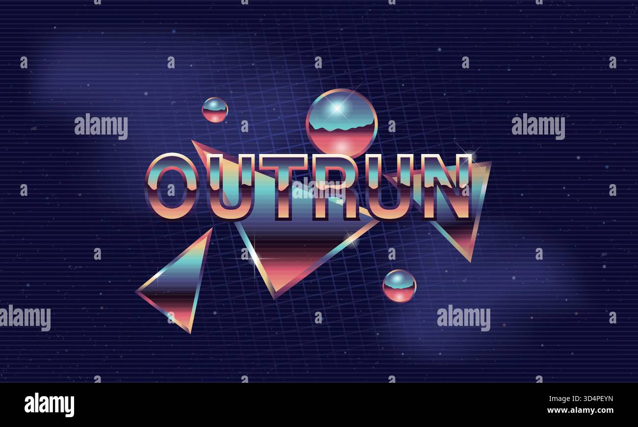 Outrun logo. Retro 80's background template. Retro chrome logo with ...