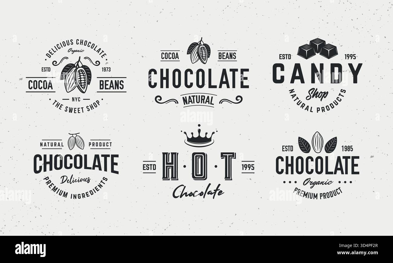 Sweet Emblems Chocolate logo set. 6 Sweet, Dessert, Candy emblems, labels. Sweet logo ...