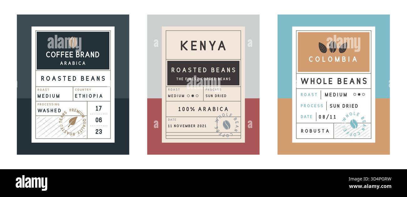 Rustic Coffee Labels Set of Vintage Coffee labels. Coffee vintage packaging design. Roasted ...