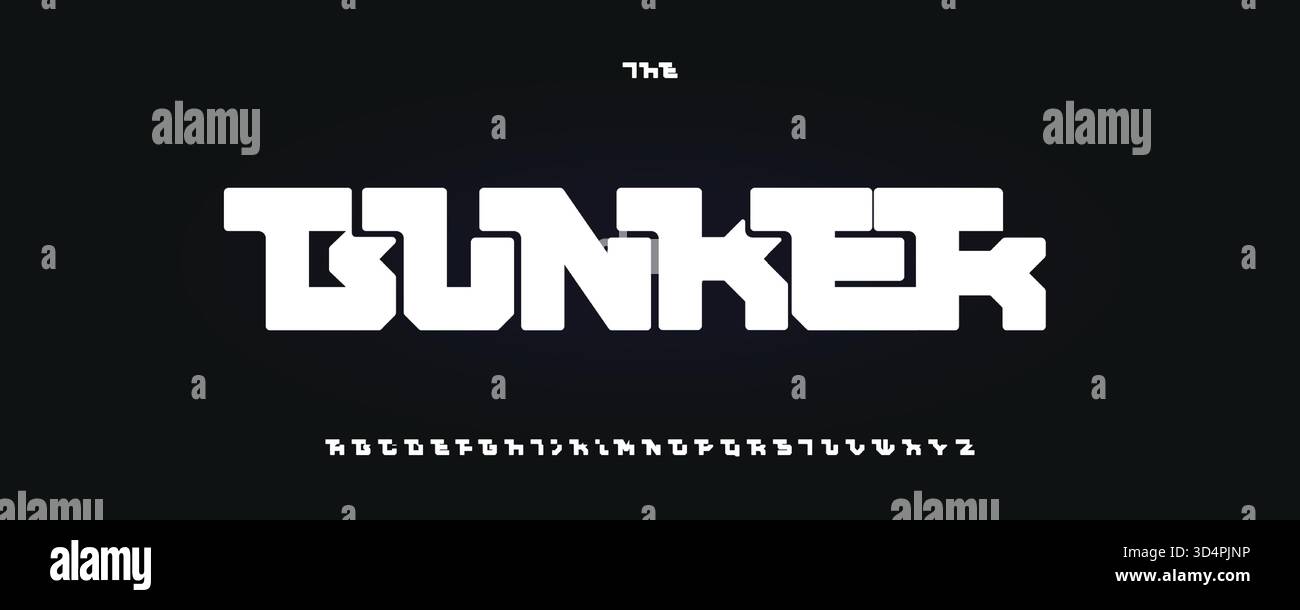 Unusual Blocky Font, Puzzle Alphabet, Abstract Geometric Typography, Monolith Building Type, Lock Unlock Type, Squared Heavy Rectangular Typescript Stock Vector